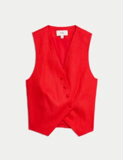 Linen Rich Twill Textured Asymmetric Waistcoat -M&S linen rich twill textured asymmetric waistcoat 9
