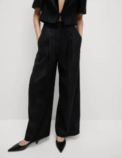 Linen Rich Twill Wide Leg Trousers -M&S linen rich twill wide leg trousers 9