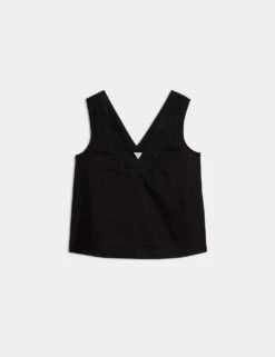 Linen Rich V-Neck Lace Insert Top -M&S linen rich v neck lace insert top 10