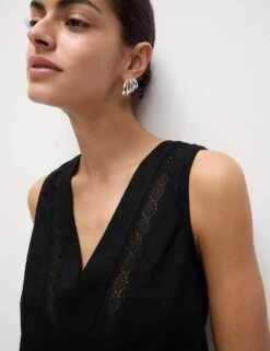 Linen Rich V-Neck Lace Insert Top -M&S linen rich v neck lace insert top 11