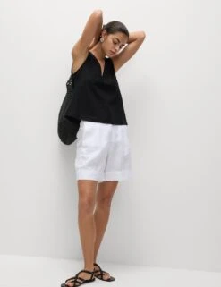 Linen Rich V-Neck Lace Insert Top -M&S linen rich v neck lace insert top 15