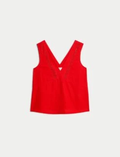 Linen Rich V-Neck Lace Insert Top -M&S linen rich v neck lace insert top 5