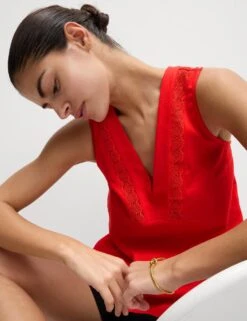 Linen Rich V-Neck Lace Insert Top -M&S linen rich v neck lace insert top 6