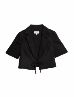 Linen Twill Rich Cropped Short Sleeve Jacket 27 Linen Twill Rich Cropped Short Sleeve Jacket -M&S linen twill rich cropped short sleeve jacket