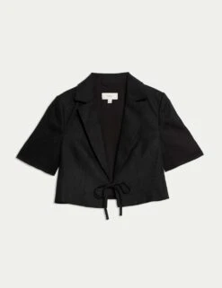 Linen Twill Rich Cropped Short Sleeve Jacket 24 Linen Twill Rich Cropped Short Sleeve Jacket -M&S linen twill rich cropped short sleeve jacket 7
