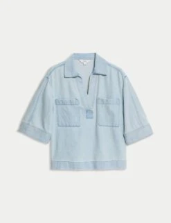 Lyocell Denim Oversized Crop Shirt -M&S lyocell denim oversized crop shirt 5