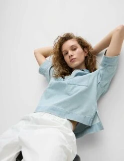 Lyocell Denim Oversized Crop Shirt -M&S lyocell denim oversized crop shirt 6