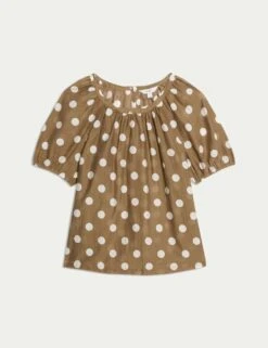 Lyocell Rich Printed Crew Neck Blouse -M&S lyocell rich leopard print crew neck blouse 4