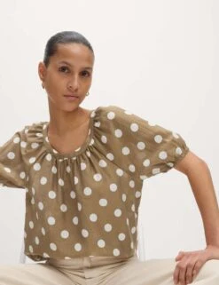 Lyocell Rich Printed Crew Neck Blouse -M&S lyocell rich leopard print crew neck blouse 6