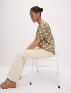 Lyocell Rich Printed Crew Neck Blouse -M&S lyocell rich leopard print crew neck blouse 8