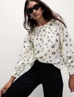 Lyocell Rich Printed Blouse -M&S lyocell rich printed blouse 9