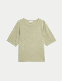 Metallic Crew Neck Knitted Top -M&S metallic crew neck knitted top 12