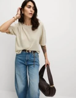 Metallic Crew Neck Knitted Top -M&S metallic crew neck knitted top 15