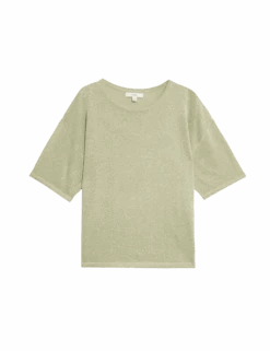 Metallic Crew Neck Knitted Top -M&S metallic crew neck knitted top