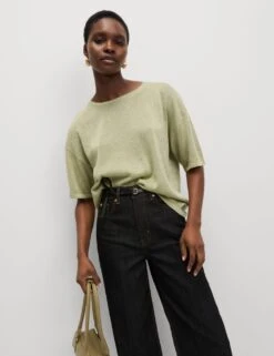 Metallic Crew Neck Knitted Top -M&S metallic crew neck knitted top 9