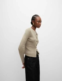 Metallic Crew Neck Slim Fit Cardigan -M&S metallic crew neck slim fit cardigan 10