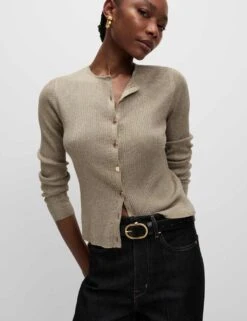 Metallic Crew Neck Slim Fit Cardigan -M&S metallic crew neck slim fit cardigan 12