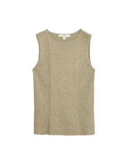 Metallic Ribbed Crew Neck Cropped Vest Top -M&S metallic ribbed crew neck cropped vest top 1