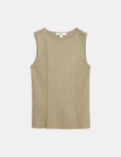 Metallic Ribbed Crew Neck Cropped Vest Top -M&S metallic ribbed crew neck cropped vest top 12