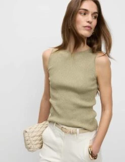 Metallic Ribbed Crew Neck Cropped Vest Top -M&S metallic ribbed crew neck cropped vest top 13