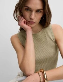 Metallic Ribbed Crew Neck Cropped Vest Top -M&S metallic ribbed crew neck cropped vest top 16