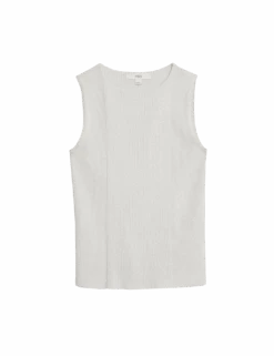Metallic Ribbed Crew Neck Cropped Vest Top -M&S metallic ribbed crew neck cropped vest top