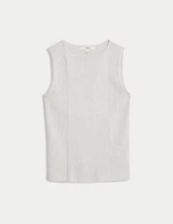 Metallic Ribbed Crew Neck Cropped Vest Top -M&S metallic ribbed crew neck cropped vest top 6