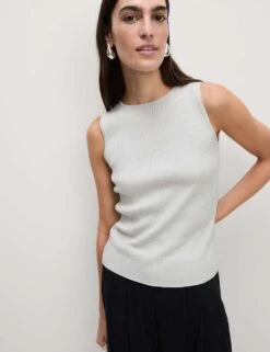 Metallic Ribbed Crew Neck Cropped Vest Top -M&S metallic ribbed crew neck cropped vest top 7