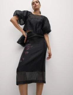 Organza Floral Midi Pencil Skirt -M&S organza floral midi pencil skirt 12