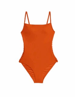 Padded Macrame Detail Square Neck Swimsuit -M&S padded macrame detail square neck swimsuit 1