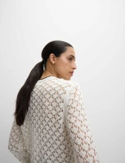 Pointelle Crew Neck Tipped Detail Button Front Cardigan -M&S pointelle crew neck tipped detail button front cardigan 8