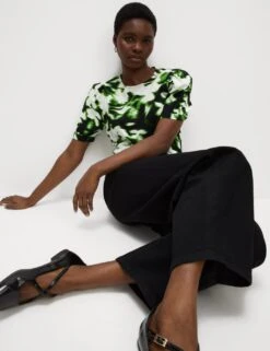 Printed Puff Sleeve Blouse -M&S polka dot crew neck puff sleeve blouse 2