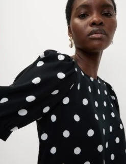 Printed Puff Sleeve Blouse -M&S polka dot crew neck puff sleeve blouse 6