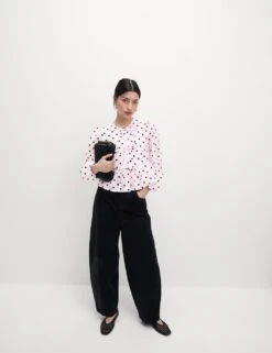 Polka Dot Tie Front Puff Sleeve Blouse -M&S polka dot tie front puff sleeve blouse 12