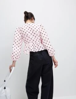 Polka Dot Tie Front Puff Sleeve Blouse -M&S polka dot tie front puff sleeve blouse 13