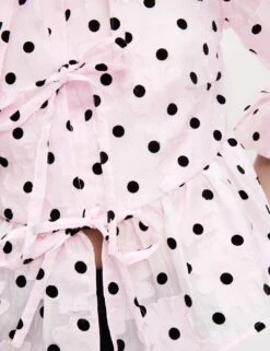 Polka Dot Tie Front Puff Sleeve Blouse -M&S polka dot tie front puff sleeve blouse 15