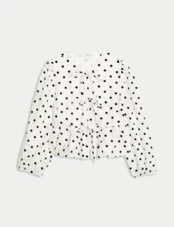 Polka Dot Tie Front Puff Sleeve Blouse -M&S polka dot tie front puff sleeve blouse 5