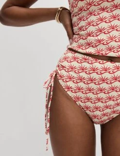 Printed Drawstring High Waisted Bikini Bottoms -M&S printed drawstring high waisted bikini bottoms 10