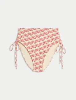 Printed Drawstring High Waisted Bikini Bottoms -M&S printed drawstring high waisted bikini bottoms 14