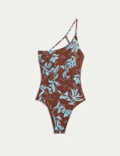 Printed Padded Strappy One Shoulder Swimsuit -M&S printed padded strappy one shoulder swimsuit 11