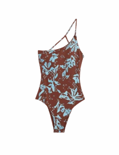 Printed Padded Strappy One Shoulder Swimsuit -M&S printed padded strappy one shoulder swimsuit