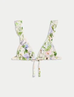 Printed Ruffle Plunge Bikini Top -M&S printed ruffle plunge bikini top 8