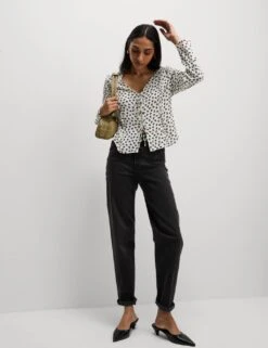 Printed Tie Front Ruffle Blouse 22 Printed Tie Front Ruffle Blouse -M&S printed tie front ruffle blouse 8