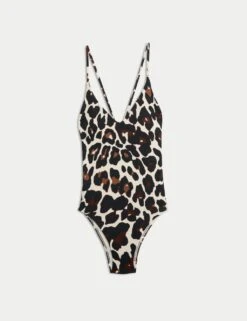 Printed Trim Detail V-Neck Plunge Swimsuit -M&S printed trim detail v neck plunge swimsuit 5