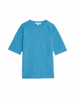 Pure Cashmere Textured Crew Neck Knitted Top -M&S pure cashmere textured crew neck knitted top 1