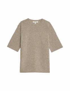 Pure Cashmere Textured Crew Neck Knitted Top -M&S pure cashmere textured crew neck knitted top