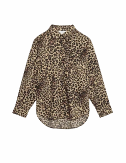 Pure Cotton Animal Print Collared Shirt -M&S pure cotton animal print collared shirt
