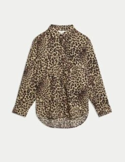 Pure Cotton Animal Print Collared Shirt -M&S pure cotton animal print collared shirt 5