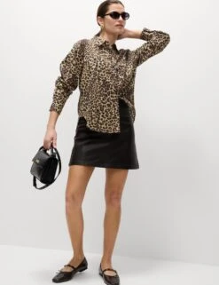 Pure Cotton Animal Print Collared Shirt -M&S pure cotton animal print collared shirt 8