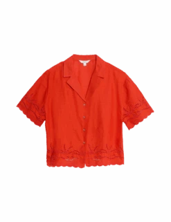 Pure Cotton Broderie Collared Button Through Beach Shirt -M&S pure cotton broderie collared button through beach shirt